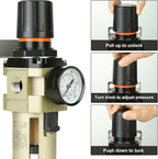 Hromee 1/2 Inch Compressed Filter Regulator Combo, Air Compressor Water Oil Trap Separator with Pressure Gauge, Semi-Auto Drain and Bracket