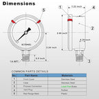 0 to 160 Psi Lead-Free Pressure Gauge, Glycerin Liquid Filled, 2.5 inch Dial, 1/4" NPT Lower Mount, Stainless Steel Case, for Regulator, Potable Water Pump, RV Hose, Well, Air, Pressure Test