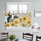 Yellow Sunflowers Kitchen Curtains 24 Inch Length, Small Window Curtains Tab Top, Farmhouse Cow Barn Doors Floral Butterfly Light Filtering Short Window Treatments Tier Drapes 27.5"x24" 2 Panel