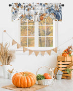Thanksgiving Pumpkin Tie Up Valance Curtains for Windows, Kitchen Curtains Window Shades, Fall Maple Leaf Daisy Wooden Grain Light Filter Roman Curtain Valances for Bedroom/Bathroom/Cafe 60'' x 18''