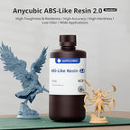 ANYCUBIC 2nd Gen Resin Technology ABS-Like Resin 2.0, 3D Printer Resin with High Toughness, More Precise Details, Low Odor, Wide Compatibility for All LCD Resin 3D Printers (Grey, 1kg)
