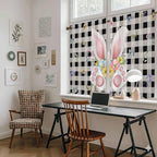 Easter Kitchen Curtains 54 Inch Long 2 Panel Set, Rod Pocket Window Curtains Panels, Spring Rabbits Ears Feet Wildflowers Black Plaid Light Filtering Privacy Draperies for Bedroom Laundry 42"W x 54"L