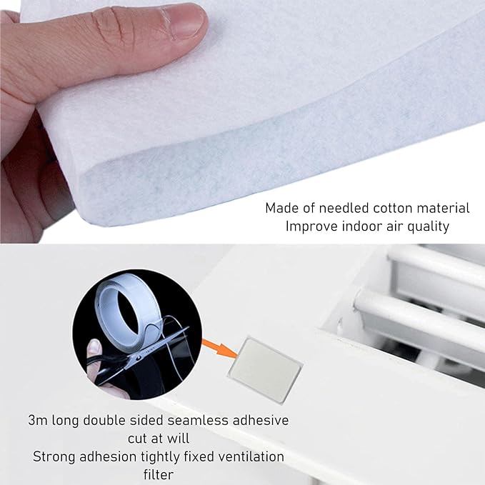 Air Vent Filter Kit Electrostatic Dust Control Vent Filter Large Size Easy Installation Flexible DIY Design for Home Ventilation Systems Cotton Material 200x100cm