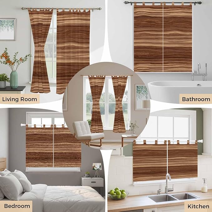 Brown Western Bedroom Curtains 63 Inch Length, Window Curtains Tab Top, Vintage Farmhouse Wood Barn Door Light Filtering Window Treatments Drapes 42"x63" 2 Panel