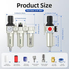 3/4" NPT Air Compressor Water Separator, Industrial Grade 3 Stage Air Drying System with 0-240 PSI Air Regulator, Particulate Filter, Coalescing Filter, Desiccant Dryer, Metal Bowl, Auto Drain