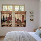 Brown Farmhouse Kitchen Curtains, Vintage Country Animals Wooden Grain Light Filtering Window Curtain Panels, 2Pcs Rod Pocket Window Treatments Set for Cabin Bathroom Bedroom 52x45 Inches