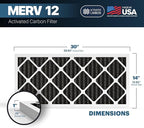 BNX TruFilter 14x30x1 MERV 12 Odor Defense (2-Pack) AC Furnace Air Filter with Activated Carbon - MADE IN USA - Pleated Air Conditioner HVAC AC Furnace Filters - Removes Odor, Mold, Bacteria, Smoke