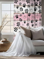 Sheer Curtains 63 Inch Length, Pink Beige Paw Print Semi Sheer Curtains Light Filtering Window Treatment, Vintage Farmhouse Country Wooden Grain Privacy Voile Drapes for Living Room Bedroom 52x63 Inch