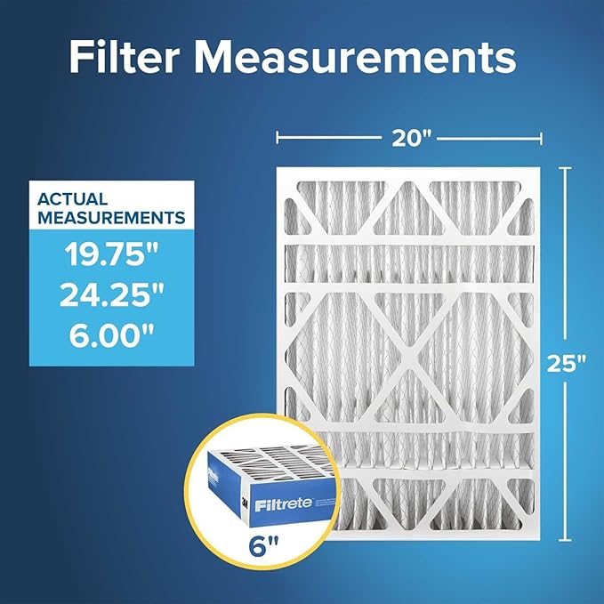 Filtrete 20x25x6 AC Furnace Air Filter, MERV 13, MPR 1900, Premium Allergen, Bacteria & Virus, Electrostatic Air Cleaning Filter, 2-Pack (Actual Size 19.75x24.25x6 in)