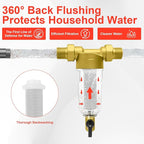 Spin Down Sediment Filter, Inline Water Filter for Home Well Water, 40/100/200 Micron Whole House Prefilter Filtration System, 1" MNPT + 3/4" FNPT + 3/4"MNPT, Lead-Free Brass