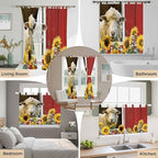 Sheep Flowers Bedroom Curtains 63 Inch Length, Window Curtains Tab Top, Country Red Barn Botanical Sunflowers Light Filtering Window Treatments Drapes 42"x63" 2 Panel