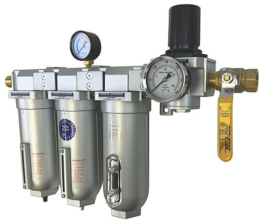 1/2" NPT Industrial (4-Stage) Moisture Removing Particulate Filter and Oil Removing Coalescing Filter and Desiccant Air Dryer and Air Pressure Regulator