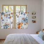 Fall Blue Maple Kitchen Curtains 45 Inch Long 2 Panel Set, Rod Pocket Window Treatment, Thanksgiving Pumpkins Daisy Country Leaves Light Filtering Panels Short Drapes for Bathroom Camper 42"W x 45"L
