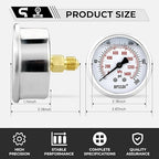 0-200 Psi Glycerin Liquid Filled Low Pressure Gauge, 2.5" Dial Size, 1/4" G Back Mount, 304 Stainless Steel Case, for Water Pipe, HVAC, Water Oil Air Pressure Test