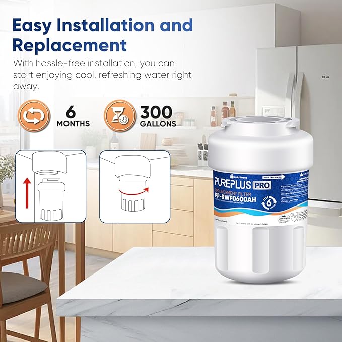 PUREPLUS PRO Refrigerator Water Filter Replacement for HDX FMG-1, PL-100, WFC1201, PC75009, RWF1060, RWF0600A, 469991 Refrigerator Cartridge, NSF/ANSI 53&42 Certified, 2Pack