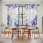 Spring Flowers Kitchen Curtains, Watercolor Garden Florals Wooden Grain Light Filtering Window Curtain Panels, 2Pcs Rod Pocket Window Treatments Set for Living Room Bathroom Bedroom 52x72 Inches