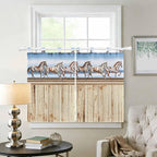 Western Horse Kitchen Curtains 45 Inch Length, Short Cafe Window Curtains Tab Top, Farmhouse Wooden Grain Vintage Cowboy Barn Door Light Filtering Window Treatments Tier Drapes 27.5"x45" 2 Panel