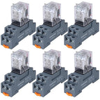 6PCS Electromagnetic Power Relay, 8-Pin 10 AMP 110/120V AC Relay Coil with Socket Base, LED Indicator, DPDT 2NO 2NC - MY2NJ [Applicable for DIN Rail System]