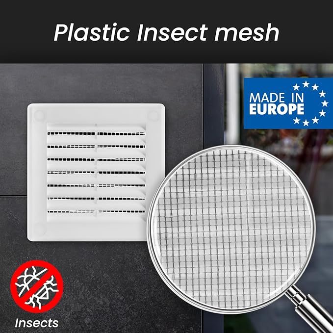 Repa Market 12 x 12 Inch (Outer) White Square Air Vent Cover - Plastic Fresh Air Intake Vent - AC Cover with Nylon Mesh Screen, Wall, Ceiling HVAC Return Air Register, Modern Soffit Vents