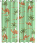 2 Panel Kitchen Cafe Curtains, Desert Camels Sunlight Filtering Nature Air Through, Home Decor Window Covering Tier Curtains for Living Room 104W x 90L inch Tropical Date Palm Trees Animal Green