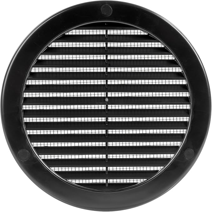Vent Systems 6" Inch (Opening Dimensions) Black Soffit Vent Cover - Plastic Round Air Vent Grille - Built-in Mesh Screen - HVAC Register Louver for Bathroom, Home, Kitchen