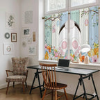Easter Kitchen Tier Curtains 45 Inch Long 2 Panel Set,Rod Pocket Short Window Treatment,Spring Watercolor Bunny Eggs Wood Grain Teal Blue Light Filtering Curtains & Drapes for Bathroom 27.5"W x 45"L