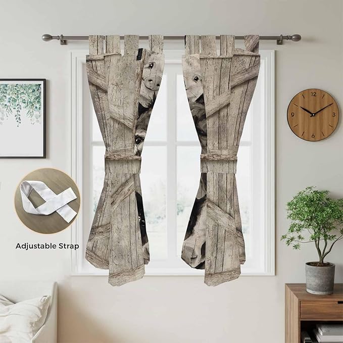Funny Farm Animals Bedroom Curtains 72 Inch Length, Window Curtains Tab Top, Vintage Barn Brown Sunflowers Light Filtering Window Treatments Drapes 52"x72" 2 Panel