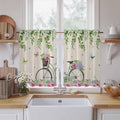 Farmhouse Spring Kitchen Curtains, Retro Bicycles Flowers Vines Butterfly Light Filtering Window Curtain Panels, 2Pcs Rod Pocket Window Treatments Set for Study Room Bathroom Bedroom 52x54 Inches