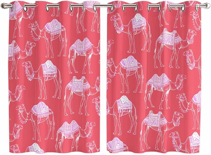 2 Panel Kitchen Cafe Curtains, Desert Camel Sunlight Filtering Nature Air Through, Home Decor Window Covering Tier Curtains for Living Room 104W x 63L inch Summer Sand Camel Animal Vintage Pink