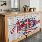 Independence Day Kitchen Tier Curtains 36 Inch Long 2 Panel Set,Rod Pocket Half Window Curtains Over Sink,4 of July Rose Wooden Grain Vintage Light Filtering Short Drapes Cafe 27.5"W x 36"L