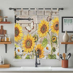 Farm Flowers Bathroom Curtains 63 Inch Length, Window Curtains Tab Top, Retro Sunflowers Barn Doors Butterfly Wood Board Light Filtering Window Treatments Drapes 52"x63" 2 Panel