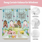 Swag Curtain Valances for Kitchen Windows,Happy Easter Bunny Butt Egg Floral Short Rod Pocket Window Valance,Spring Plant on Aqua Wood Swag Topper for Bedroom Living Room,2 Panels 36x36in