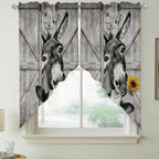 Funny Farm Animals Swag Valances for Windows, Vintage Barn Grey Sunflowers Rod Pocket Kitchen Curtains Valance, Small Window Curtains Swag for Cafe Bathroom Living Room, 2 Panels, 36x36 inch