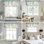 Easter Sheer Valances for Windows 60"x18", Light Filtering Kitchen Curtains Valance, Spring Watercolor Bunny Eggs Tulip Wooden Grain Rod Pocket Chiffon Curtains for Living Room Bedroom Cafe