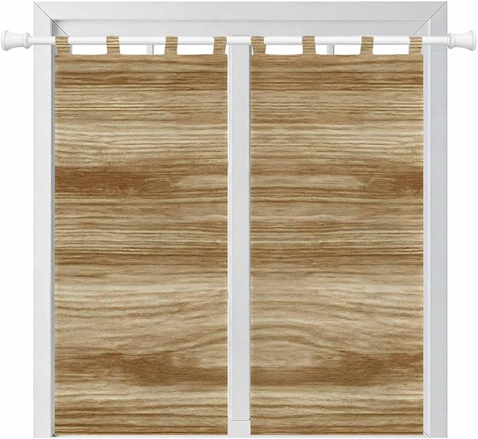 Light Brown Wood Grain Living Room Curtains 84 Inch Length, Window Curtains Tab Top, Western Farmhouse Barn Door Light Filtering Window Treatments Drapes 42"x84" 2 Panel