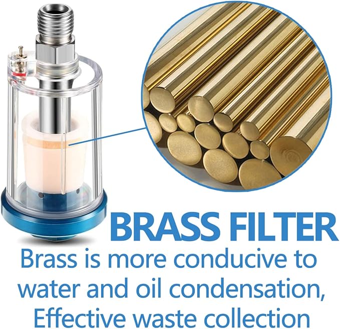 3 Pcs Mini in-Line Air Filter Water Oil Separator for Air Line with 5 Pcs Spray Tool Filter,1/4'' NPT Inlet and Outlet Oil Water Separator Airbrush Filter Moisture Separator