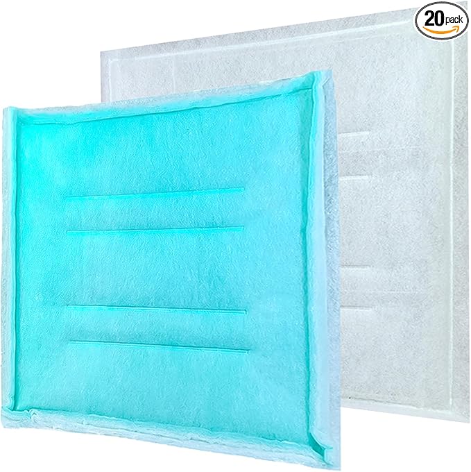AUC Paint Booth Tacky Intake Filter Pad Series 55, 20" x 25" (20/case) Spray Booth Intake Filter with Internal Wire Support Frame