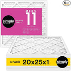Simply 20x25x1 Air Filter, Merv 11, 6 Pack, For Home AC Furnace & HVAC (Actual Size: 19.75"x24.75"x0.75") DUST, Pet, & Allergy Control
