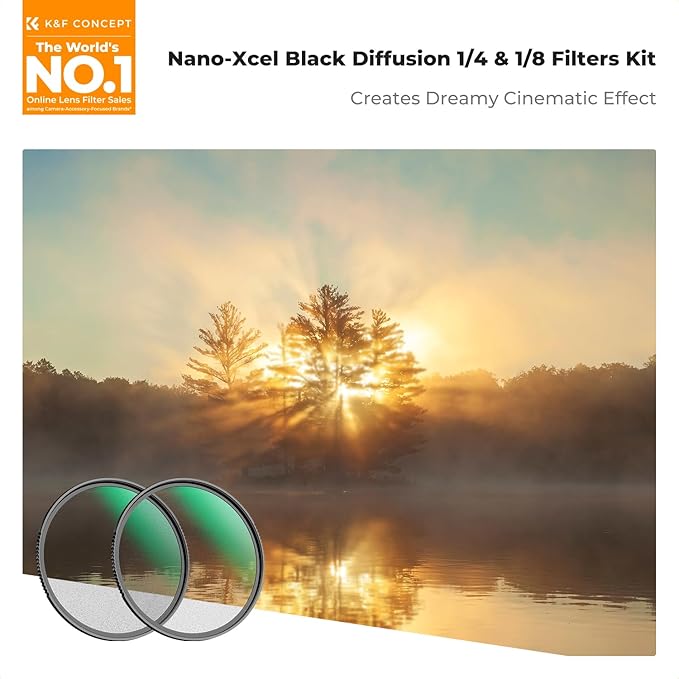 K&F CONCEPT 62mm Black Diffusion 1/4 & 1/8 Lens Filter Kit (2 Pcs), Mist Cinematic Effect Filter for Vlog/Video/Portrait Image with 28 Multi-Layer Coated