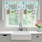 Tie Up Curtains,Happy Easter Bunny Butt Egg Floral Adjustable Rod Pocket Window Shade Curtain Drape Spring Plant on Aqua Wood Tie-Up Valance for Kitchen Bedroom Living Room Windows,52"x63"