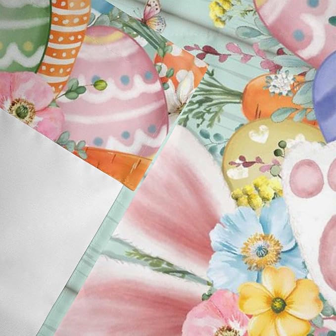 Easter Curtain Valances for Windows, Kitchen Valance Window Treatment, Spring Rabbit Ear Eggs Floral Green Wooden Grain Light Filtering Block Curtains for Bathroom/Bedroom/Living Room 60'' x 18''