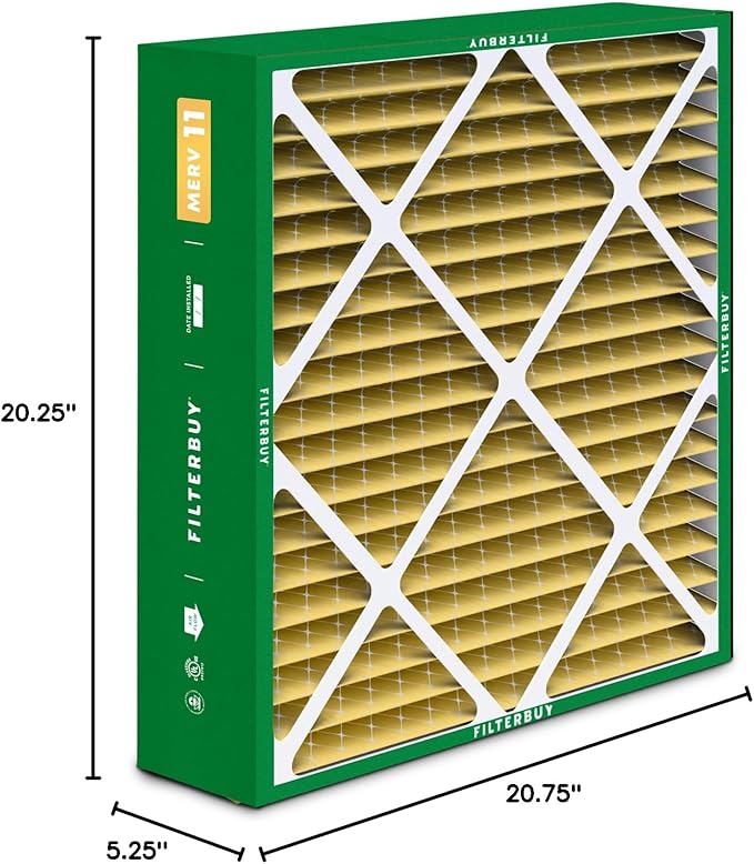Filterbuy 20x20x5 Air Filter MERV 11 Superior Pet & Allergy Defense (3-Pack), Pleated HVAC AC Furnace Filters for Amana, Coleman, Goodman, Maytag, York, and More (Actual Size: 20.25 x 20.75 x 5.25)
