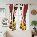 Pigs Sunflowers Bedroom Curtains 72 Inch Length, Window Curtains Tab Top, Farmhouse Red Barn Flowers Animals Light Filtering Window Treatments Drapes 52"x72" 2 Panel
