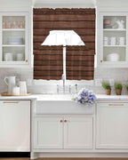 Brown Wooden Board Swag Kitchen Curtains Valance and Tier Set, Vintage Wood Grain Farmhouse Barn Themes Light-Filtering Swag Valance 36 Inch Length, Rod Pocket Short Curtain for Bedroom Cafe
