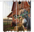 Farm Donkeys Living Room Curtains 96 Inch Length, Window Curtains Tab Top, Farmhouse Barn Funny Animals Butterfly Light Filtering Window Treatments Drapes 52"x96" 2 Panel