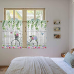 Spring Kitchen Curtains, Bicycles Botanical Rose Leaves Butterfly Wood Grain Light Filtering Window Curtain Panels, 2Pcs Rod Pocket Window Treatments Set for RV Dining Room Study Room 42x45 Inches