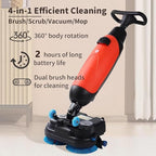 Rechargeable Floor Cleaner and Wet Dry Floor Machine, 17" Commercial Floor Scrubber, Dual-Brush Heads, Cordless Electric Floor Mop Cleaning Capacity 13000 Sqft/H, for Villa Hospital Office Red