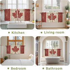 Canada Tier Curtains, Red Maple Leaf Flag Vintage Farmhouse Wooden Grain Light Filtering Kitchen Curtains, 2Pcs Rod Pocket Half Window Treatments Panels for Sink Cafe Cabinet Camper 27.5x36 Inches