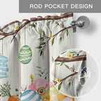 Easter Curtain Valances for Windows, Kitchen Valance Window Treatment, Spring Farmhouse Watercolor Bunny Eggs Wood Grain Light Filtering Block Curtains for Bathroom/Bedroom/Living Room 42'' x 18''