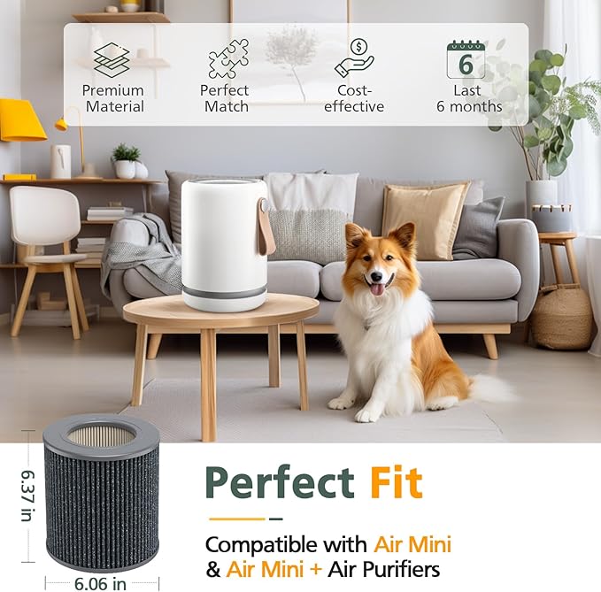 2 Pack Air Mini PECO-HEPA Replacement Filters Compatible with Moleku-le Tri-Power Air Mini and Air Mini + Air Purifiers, 3-in-1 High-Efficiency Replacement Filter